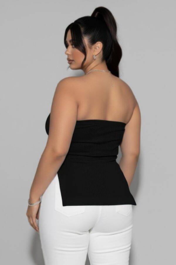 Plus Strapless Ribbed Flare Top with Side Slits