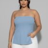 Plus Strapless Ribbed Flare Top with Side Slits