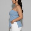 Plus Strapless Ribbed Flare Top with Side Slits