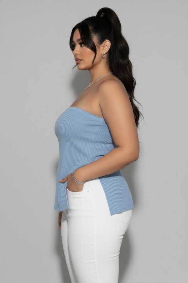 Plus Strapless Ribbed Flare Top with Side Slits