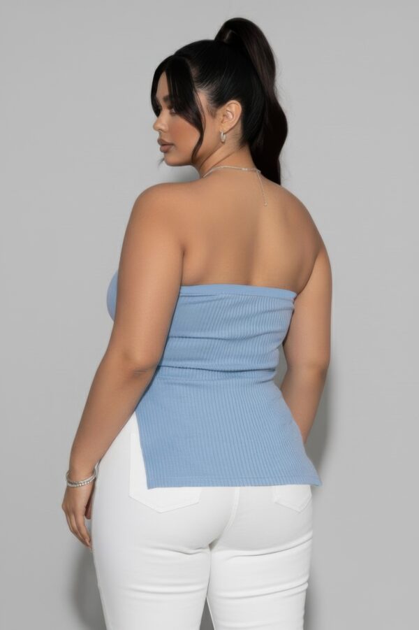 Plus Strapless Ribbed Flare Top with Side Slits