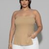 Plus Strapless Ribbed Flare Top with Side Slits