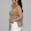 Plus Strapless Ribbed Flare Top with Side Slits