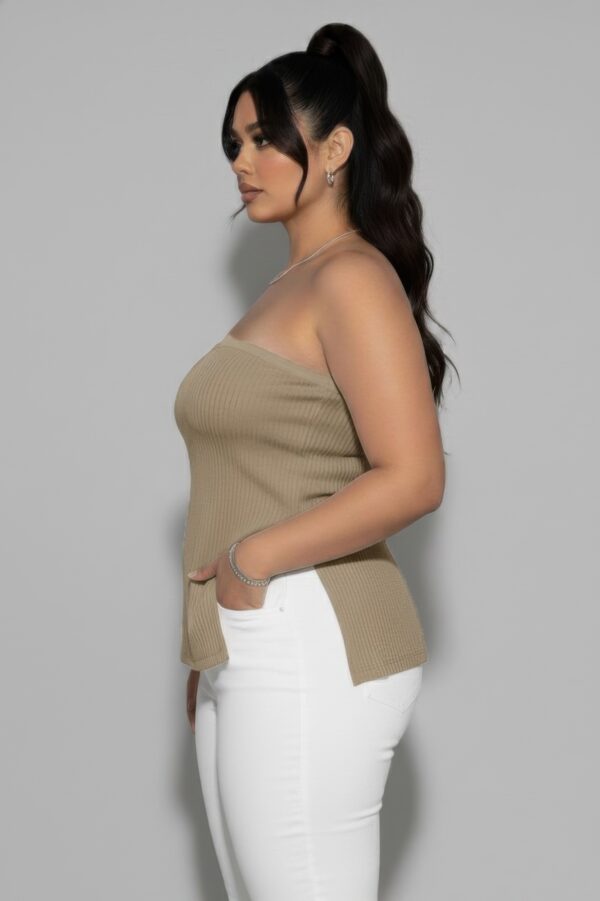 Plus Strapless Ribbed Flare Top with Side Slits