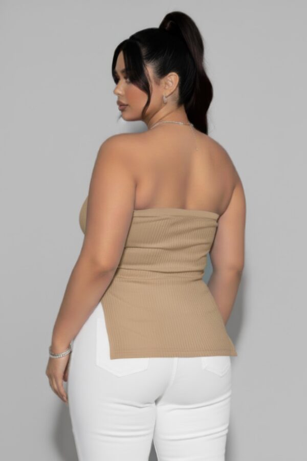 Plus Strapless Ribbed Flare Top with Side Slits