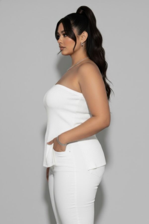 Plus Strapless Ribbed Flare Top with Side Slits