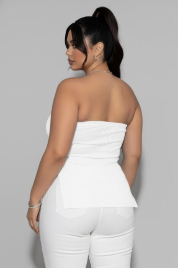 Plus Strapless Ribbed Flare Top with Side Slits