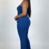 Plus Size Ribbed Slit Tube Top & High-Waist Flare Pants Set