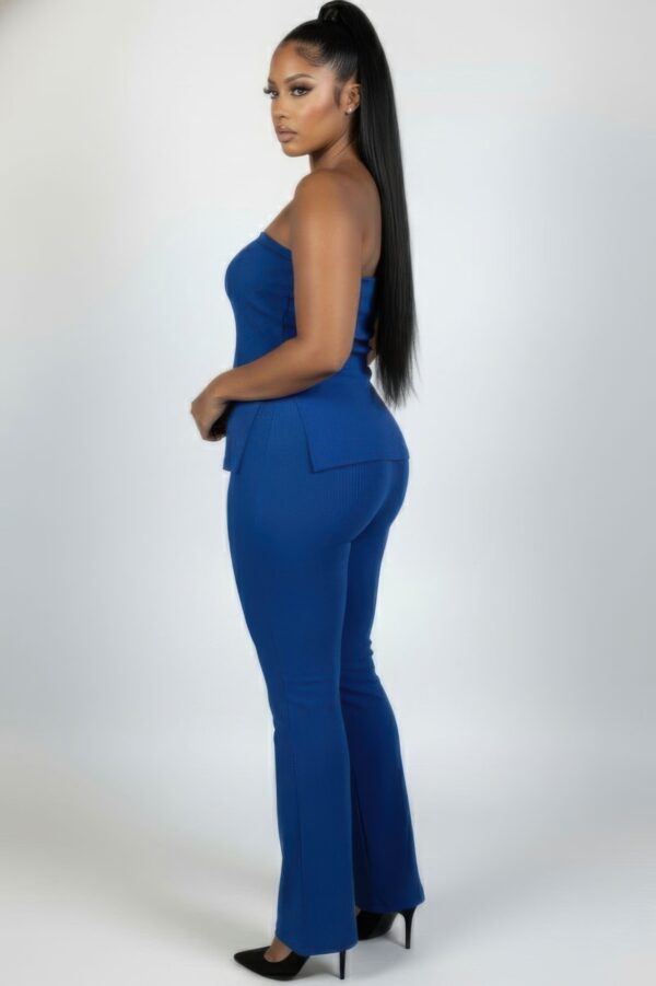 Plus Size Ribbed Slit Tube Top & High-Waist Flare Pants Set