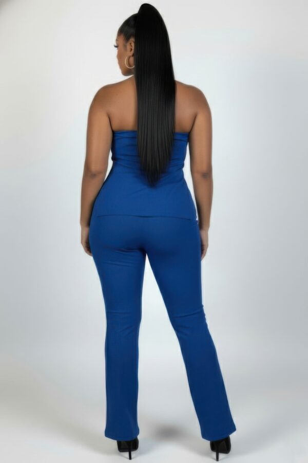 Plus Size Ribbed Slit Tube Top & High-Waist Flare Pants Set