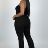 Plus Size Ribbed Slit Tube Top & High-Waist Flare Pants Set