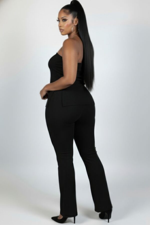 Plus Size Ribbed Slit Tube Top & High-Waist Flare Pants Set