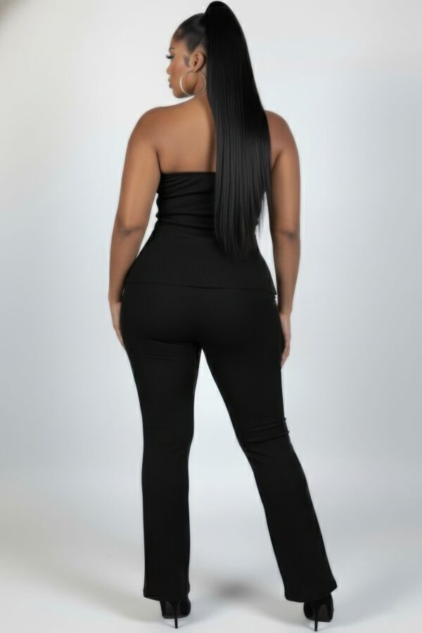 Plus Size Ribbed Slit Tube Top & High-Waist Flare Pants Set