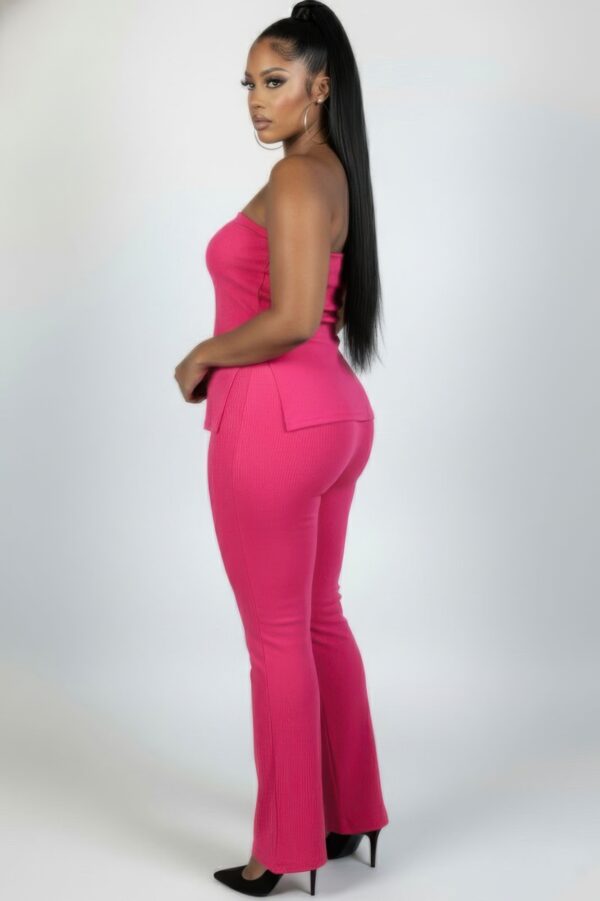 Plus Size Ribbed Slit Tube Top & High-Waist Flare Pants Set