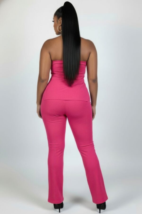 Plus Size Ribbed Slit Tube Top & High-Waist Flare Pants Set