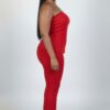 Plus Size Ribbed Slit Tube Top & High-Waist Flare Pants Set