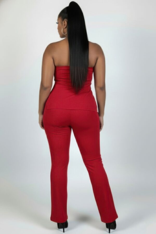 Plus Size Ribbed Slit Tube Top & High-Waist Flare Pants Set