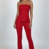 Ribbed Side-Slit Tube Top & High-Waist Flare Pants Set