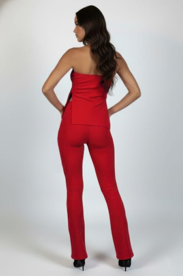 Ribbed Side-Slit Tube Top & High-Waist Flare Pants Set