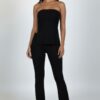 Ribbed Side-Slit Tube Top & High-Waist Flare Pants Set