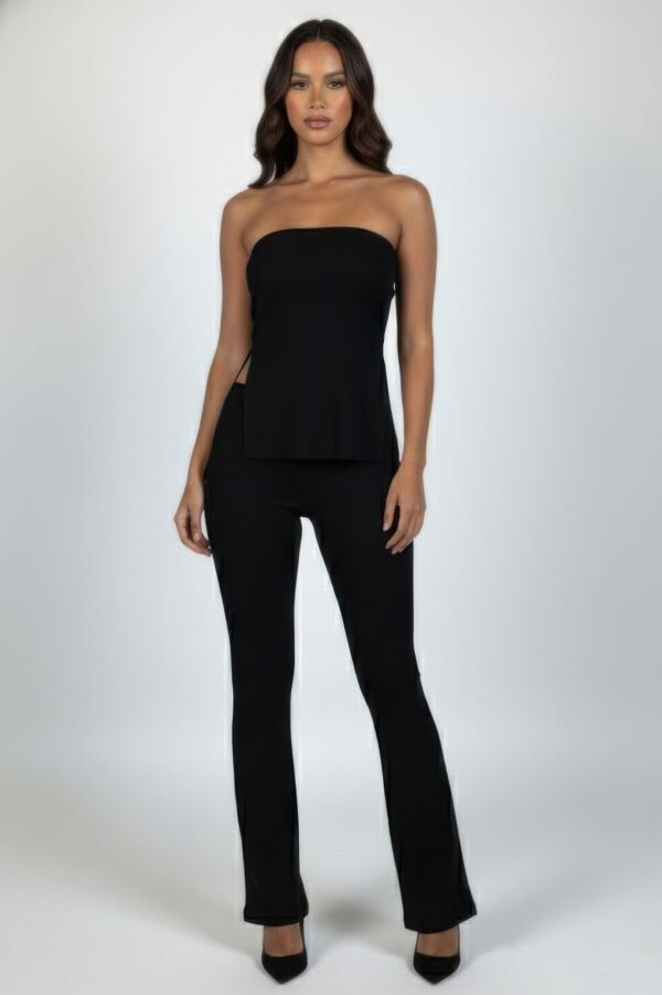 Ribbed Side-Slit Tube Top & High-Waist Flare Pants Set