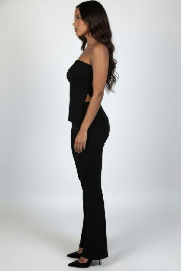Ribbed Side-Slit Tube Top & High-Waist Flare Pants Set