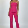 Ribbed Side-Slit Tube Top & High-Waist Flare Pants Set