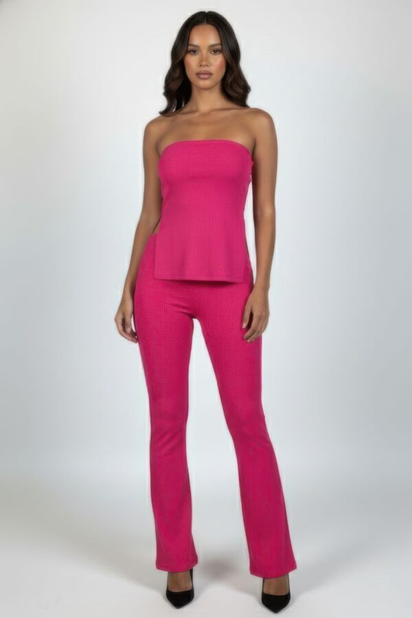 Ribbed Side-Slit Tube Top & High-Waist Flare Pants Set