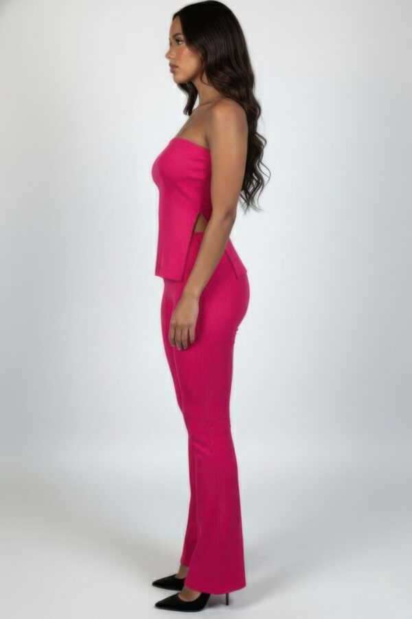Ribbed Side-Slit Tube Top & High-Waist Flare Pants Set