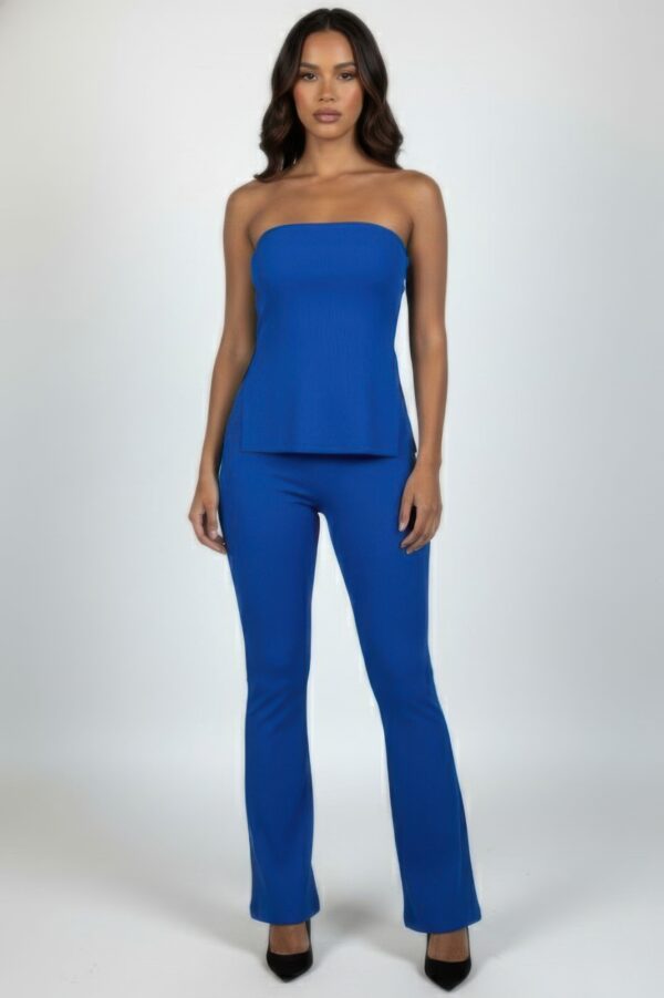 Ribbed Side-Slit Tube Top & High-Waist Flare Pants Set