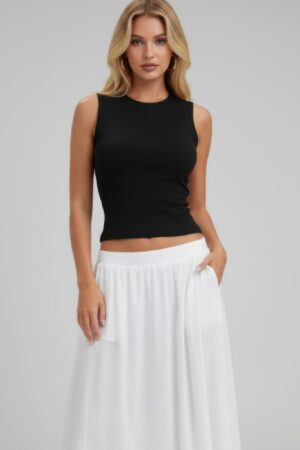 Sleeveless Mock Neck Top with Adjustable Side-Slit Tie