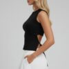 Sleeveless Mock Neck Top with Adjustable Side-Slit Tie