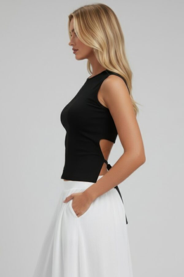 Sleeveless Mock Neck Top with Adjustable Side-Slit Tie