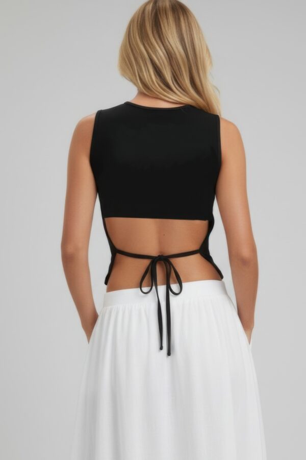 Sleeveless Mock Neck Top with Adjustable Side-Slit Tie