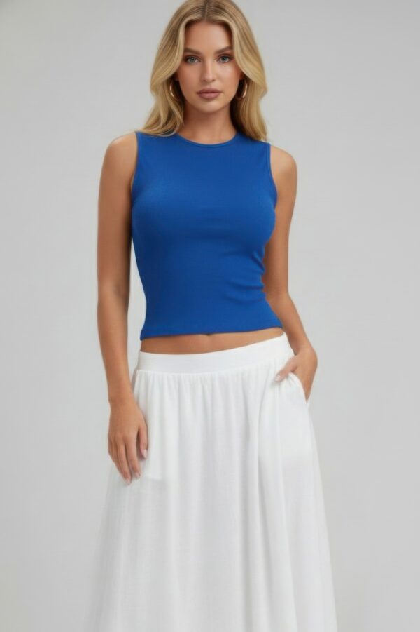 Sleeveless Mock Neck Top with Adjustable Side-Slit Tie