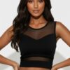 Sheer Mesh Panel Crop Tank Top – Crew Neck