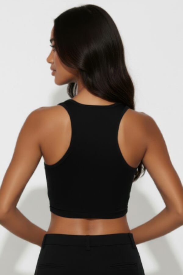 Sheer Mesh Panel Crop Tank Top – Crew Neck