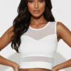 Sheer Mesh Panel Crop Tank Top – Crew Neck