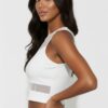 Sheer Mesh Panel Crop Tank Top – Crew Neck