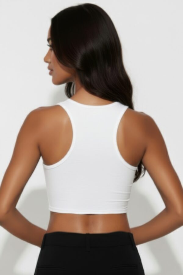 Sheer Mesh Panel Crop Tank Top – Crew Neck