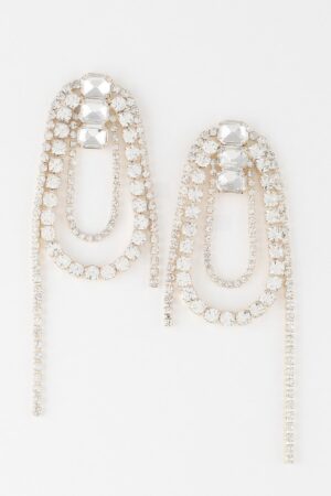 Oval Rhinestone Fringe Earrings – Statement Drops