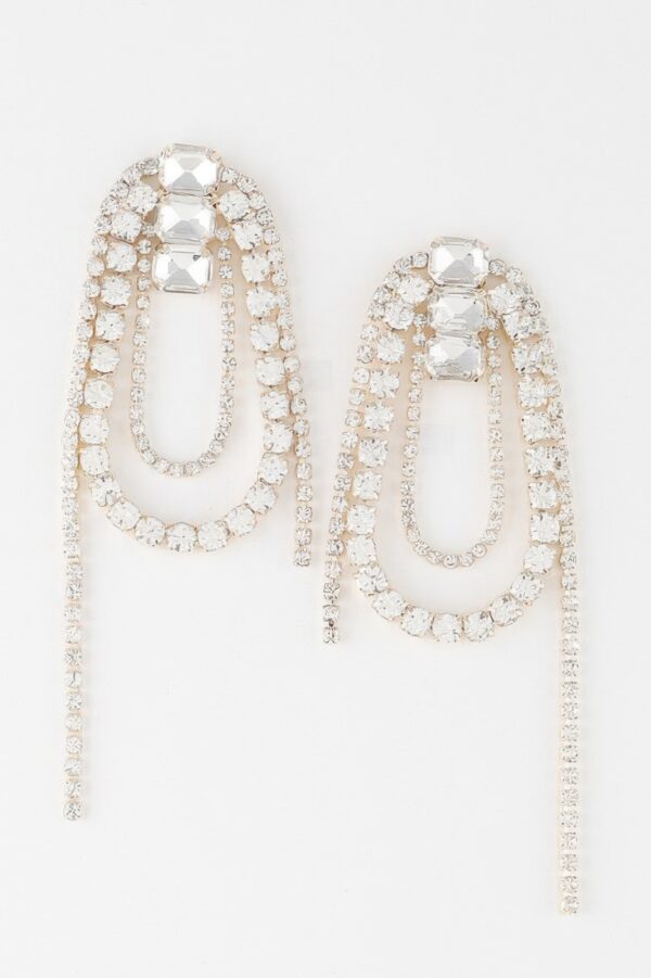 Oval Rhinestone Fringe Earrings – Statement Drops