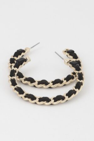 Velvet Lace Wrapped Hoop Earrings – 1.8″