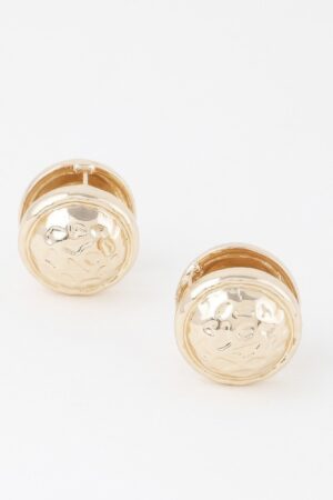 Gold Pleated Circle Button Clip-On Earrings