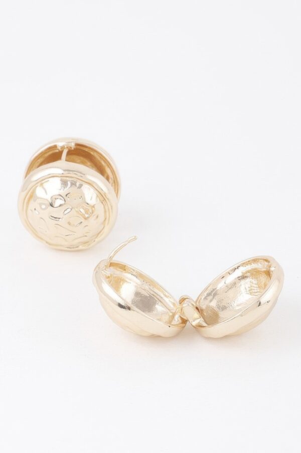 Gold Pleated Circle Button Clip-On Earrings