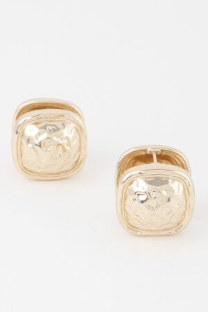 Square Pleated Clip-On Earrings – Gold Finish