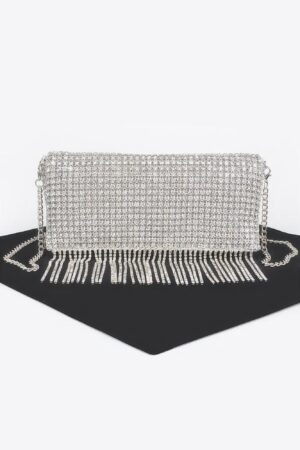 Rhinestone Fringe Metallic Evening Clutch