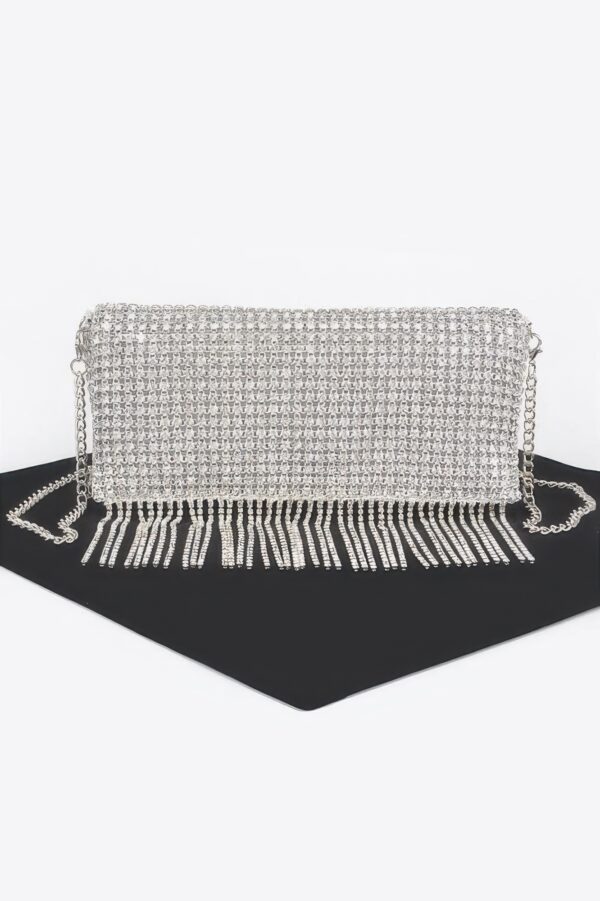 Rhinestone Fringe Metallic Evening Clutch