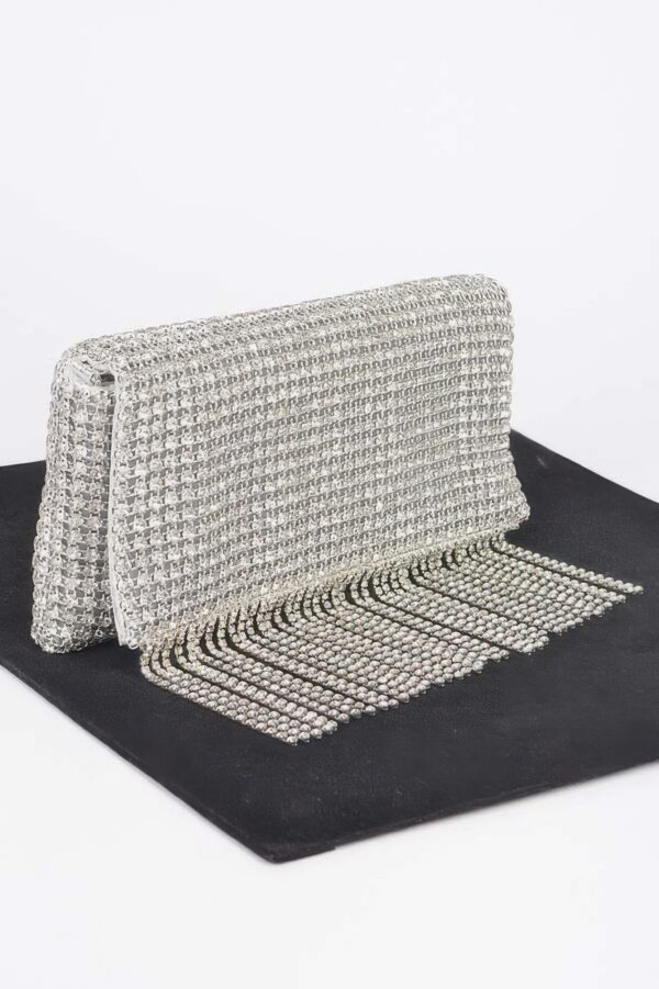 Rhinestone Fringe Metallic Evening Clutch