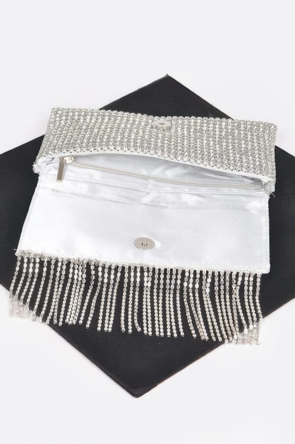 Rhinestone Fringe Metallic Evening Clutch
